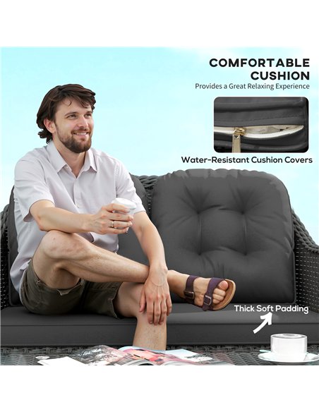 Outsunny Four-Piece Rattan Sofa Set, with Glass-Top Table - Light Grey - pic 129310 | FastDaddyshop