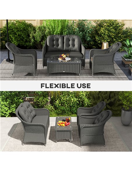 Outsunny Four-Piece Rattan Sofa Set, with Glass-Top Table - Light Grey - pic 129312 | FastDaddyshop
