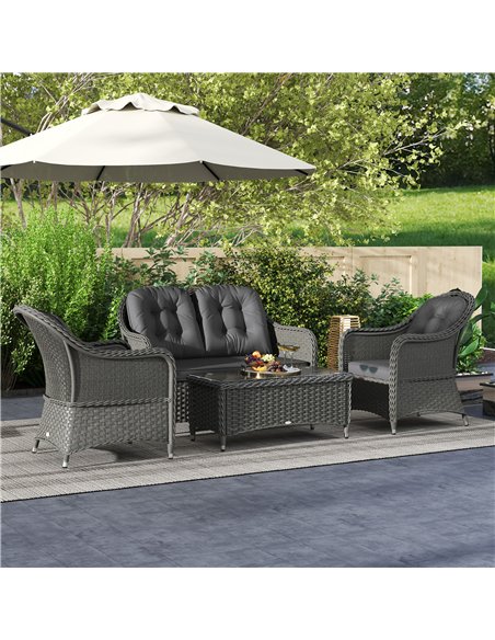 Outsunny Four-Piece Rattan Sofa Set, with Glass-Top Table - Light Grey - pic 129313 | FastDaddyshop