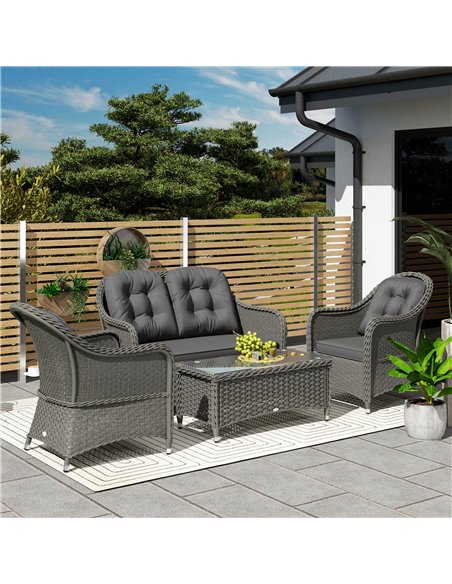 Outsunny Four-Piece Rattan Sofa Set, with Glass-Top Table - Light Grey - pic 129314 | FastDaddyshop