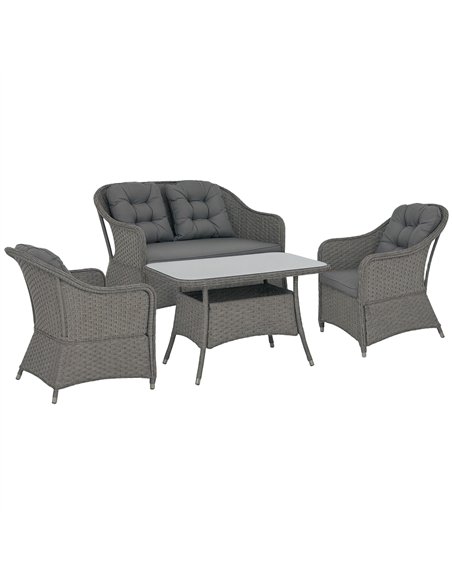 Outsunny Four-Piece Rattan Set, with Glass-Top Table - Light Grey - pic 129315 | FastDaddyshop