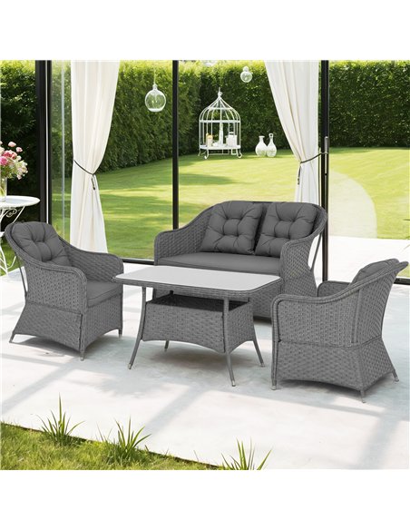 Outsunny Four-Piece Rattan Set, with Glass-Top Table - Light Grey - pic 129316 | FastDaddyshop