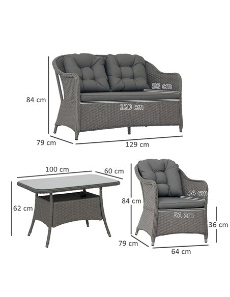 Outsunny Four-Piece Rattan Set, with Glass-Top Table - Light Grey - pic 129317 | FastDaddyshop