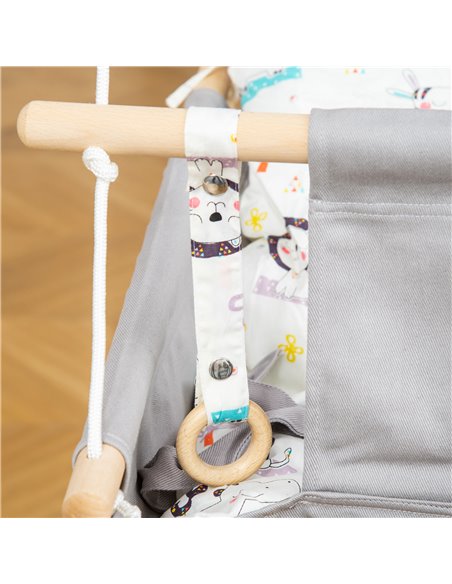 Outsunny Kids Hammock Chair, Baby Relax Hanging Swing, with Cotton Padded Pillow, Wooden Frame, Indoor Outdoor Use, Aged 6-36 mo - pic 12932 | FastDaddyshop