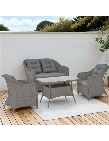 Outsunny Four-Piece Rattan Set, with Glass-Top Table - Light Grey - pic 129321 | FastDaddyshop