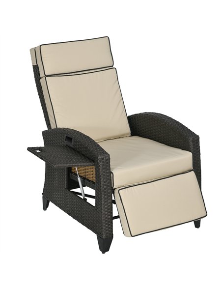 Outsunny Outdoor Recliner Chair with Adjustable Backrest and Footrest, Cushion, Side Tray, Khaki - pic 129333 | FastDaddyshop