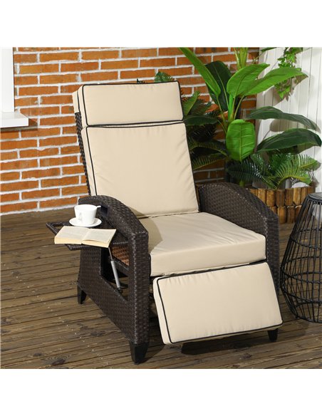 Outsunny Outdoor Recliner Chair with Adjustable Backrest and Footrest, Cushion, Side Tray, Khaki - pic 129334 | FastDaddyshop