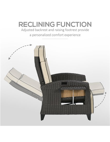 Outsunny Outdoor Recliner Chair with Adjustable Backrest and Footrest, Cushion, Side Tray, Khaki - pic 129336 | FastDaddyshop