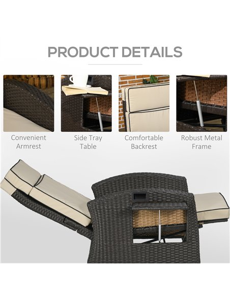 Outsunny Outdoor Recliner Chair with Adjustable Backrest and Footrest, Cushion, Side Tray, Khaki - pic 129338 | FastDaddyshop