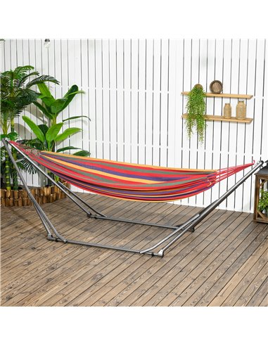 Outsunny Foldable Hammock Stand, Portable Hammock with Metal Frame, 2 in 1 Hammock Net Stand, Clothes Drying Rack, Load Capacity