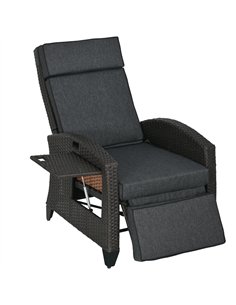 Outsunny Outdoor Recliner Chair with Adjustable Backrest and Footrest, Cushion, Side Tray, Grey