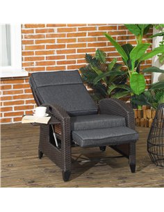 Outsunny Outdoor Recliner Chair with Adjustable Backrest and Footrest, Cushion, Side Tray, Grey 2