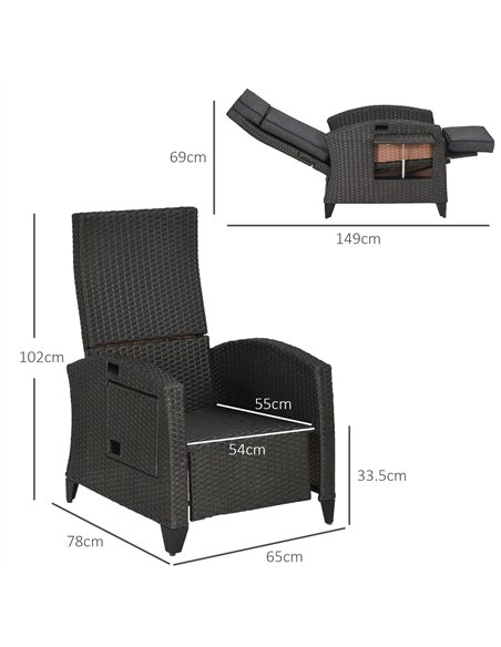 Outsunny Outdoor Recliner Chair with Adjustable Backrest and Footrest, Cushion, Side Tray, Grey - pic 129344 | FastDaddyshop