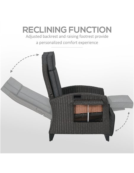 Outsunny Outdoor Recliner Chair with Adjustable Backrest and Footrest, Cushion, Side Tray, Grey - pic 129345 | FastDaddyshop
