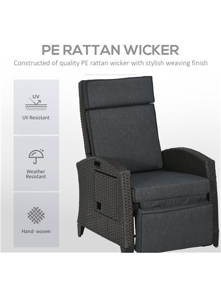 Outsunny Outdoor Recliner Chair with Adjustable Backrest and Footrest, Cushion, Side Tray, Grey - pic 129346 | FastDaddyshop