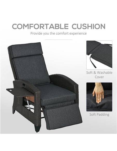 Outsunny Outdoor Recliner Chair with Adjustable Backrest and Footrest, Cushion, Side Tray, Grey - pic 129348 | FastDaddyshop