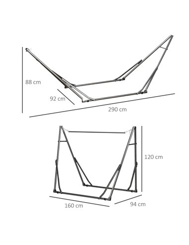 Outsunny Foldable Hammock Stand, Portable Hammock with Metal Frame, 2 in 1 Hammock Net Stand, Clothes Drying Rack, Load Capacity