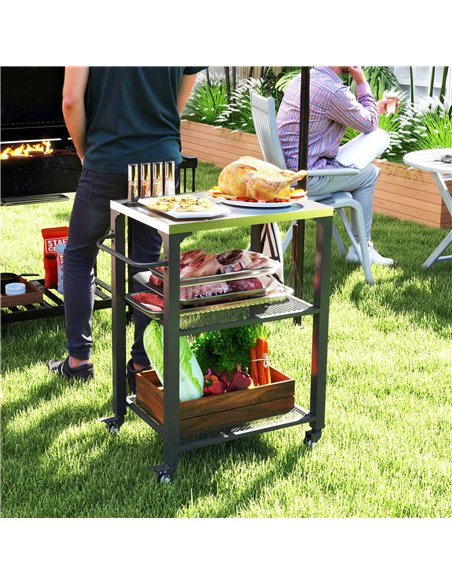 Outsunny Three-Shelf Outdoor Grill Cart with Stainless Steel Top, Outdoor Kitchen Island with 4 Wheels, 3 Hooks, Movable Food Pr - pic 129352 | FastDaddyshop