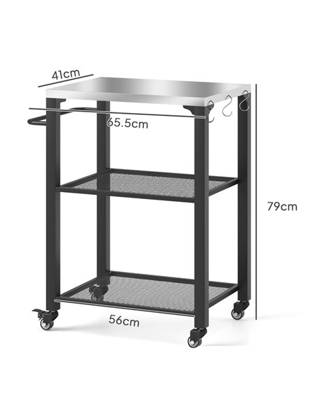 Outsunny Three-Shelf Outdoor Grill Cart with Stainless Steel Top, Outdoor Kitchen Island with 4 Wheels, 3 Hooks, Movable Food Pr - pic 129353 | FastDaddyshop