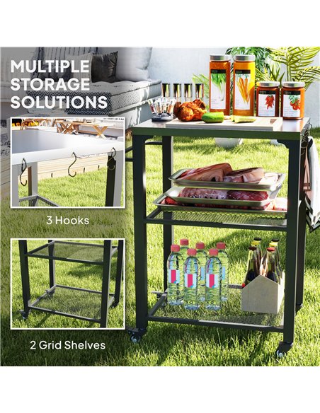 Outsunny Three-Shelf Outdoor Grill Cart with Stainless Steel Top, Outdoor Kitchen Island with 4 Wheels, 3 Hooks, Movable Food Pr - pic 129355 | FastDaddyshop