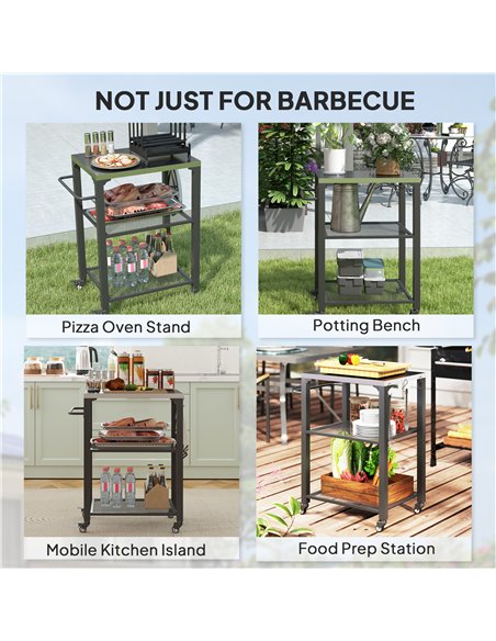 Outsunny Three-Shelf Outdoor Grill Cart with Stainless Steel Top, Outdoor Kitchen Island with 4 Wheels, 3 Hooks, Movable Food Pr - pic 129357 | FastDaddyshop