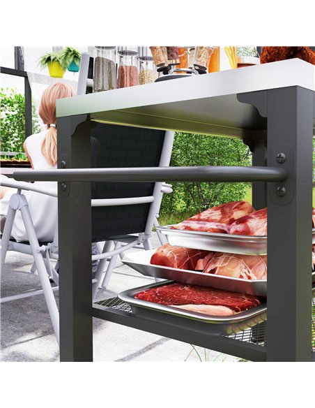 Outsunny Three-Shelf Outdoor Grill Cart with Stainless Steel Top, Outdoor Kitchen Island with 4 Wheels, 3 Hooks, Movable Food Pr - pic 129358 | FastDaddyshop