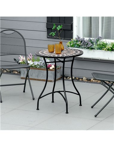 Outsunny Φ60cm Mosaic Outdoor Patio Table - Black