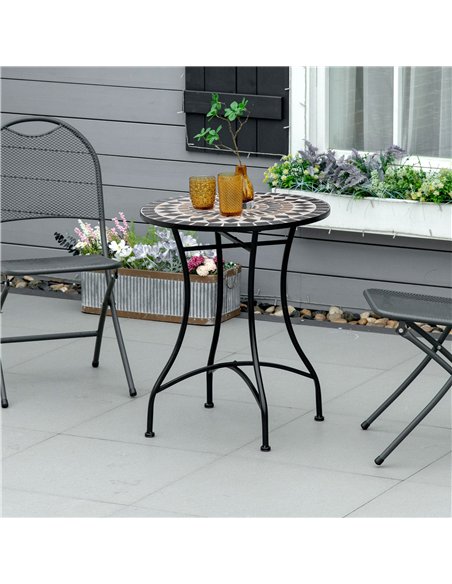 Outsunny Φ60cm Mosaic Outdoor Patio Table - Black - pic 129361 | FastDaddyshop