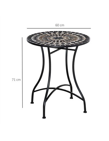 Outsunny Φ60cm Mosaic Outdoor Patio Table - Black