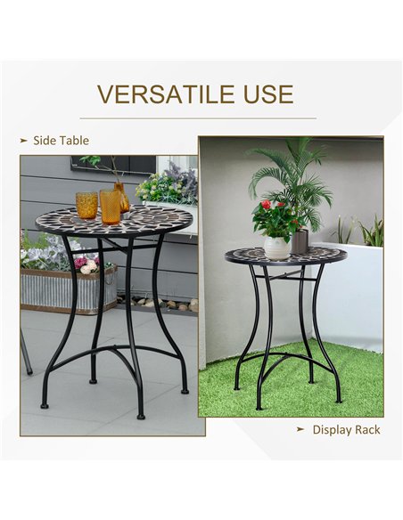 Outsunny Φ60cm Mosaic Outdoor Patio Table - Black - pic 129363 | FastDaddyshop