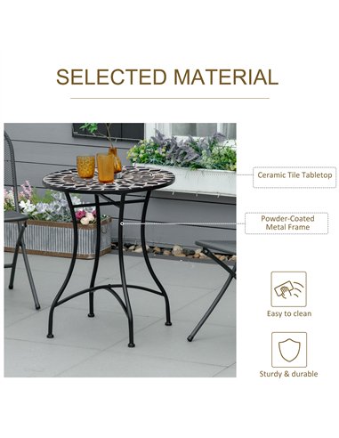 Outsunny Φ60cm Mosaic Outdoor Patio Table - Black