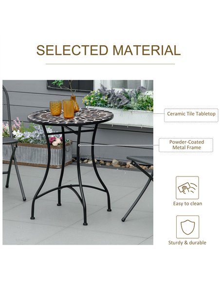 Outsunny Φ60cm Mosaic Outdoor Patio Table - Black - pic 129364 | FastDaddyshop
