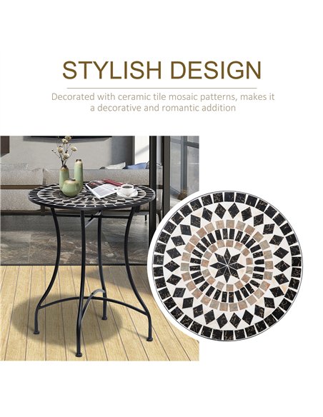 Outsunny Φ60cm Mosaic Outdoor Patio Table - Black - pic 129365 | FastDaddyshop