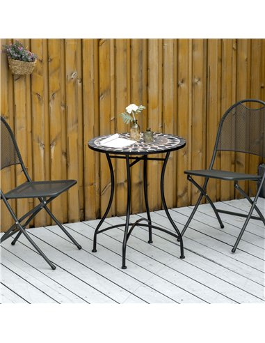 Outsunny Φ60cm Mosaic Outdoor Patio Table - Black