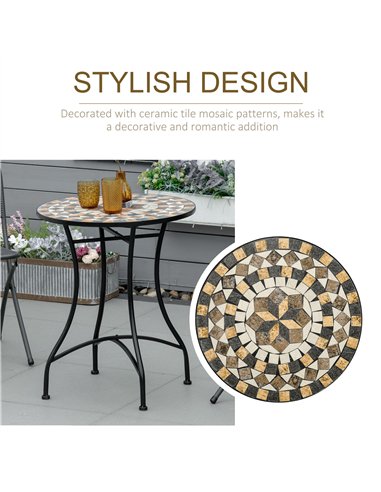 Outsunny Φ60cm Mosaic Outdoor Patio Table - Grey