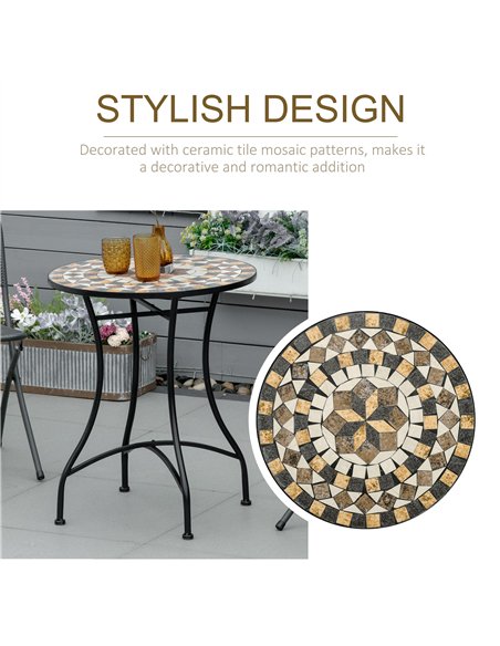 Outsunny Φ60cm Mosaic Outdoor Patio Table - Grey - pic 129372 | FastDaddyshop