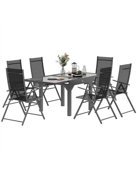 Outsunny 7 Piece Outdoor Dining Set with Extendable Table and 6 Folding Chairs for Patio, Balcony, Deck, Grey - pic 129396 | FastDaddyshop