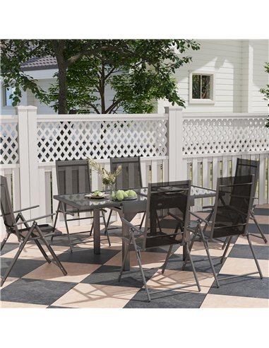 Outsunny 7 Piece Outdoor Dining Set with Extendable Table and 6 Folding Chairs for Patio, Balcony, Deck, Grey