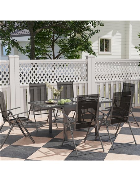 Outsunny 7 Piece Outdoor Dining Set with Extendable Table and 6 Folding Chairs for Patio, Balcony, Deck, Grey - pic 129397 | FastDaddyshop