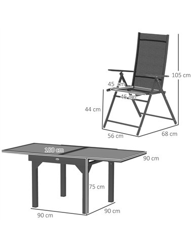 Outsunny 7 Piece Outdoor Dining Set with Extendable Table and 6 Folding Chairs for Patio, Balcony, Deck, Grey
