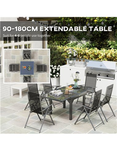 Outsunny 7 Piece Outdoor Dining Set with Extendable Table and 6 Folding Chairs for Patio, Balcony, Deck, Grey