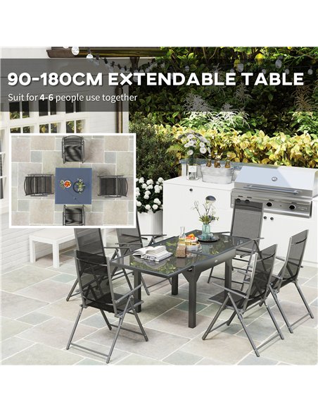 Outsunny 7 Piece Outdoor Dining Set with Extendable Table and 6 Folding Chairs for Patio, Balcony, Deck, Grey - pic 129399 | FastDaddyshop