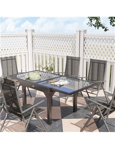 Outsunny 7 Piece Outdoor Dining Set with Extendable Table and 6 Folding Chairs for Patio, Balcony, Deck, Grey