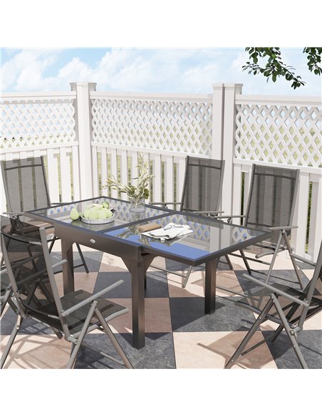 Outsunny 7 Piece Outdoor Dining Set with Extendable Table and 6 Folding Chairs for Patio, Balcony, Deck, Grey - pic 129404 | FastDaddyshop
