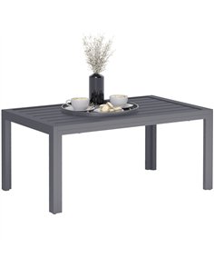 Outsunny Outdoor Side Table, Rectangular Patio Coffee Side Table with Steel Frame and Slat Tabletop for Garden, Balcony, Grey