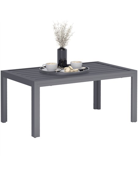 Outsunny Outdoor Side Table, Rectangular Patio Coffee Side Table with Steel Frame and Slat Tabletop for Garden, Balcony, Grey - pic 129414 | FastDaddyshop