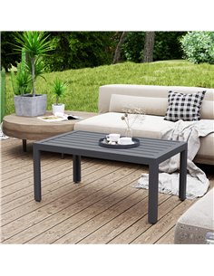 Outsunny Outdoor Side Table, Rectangular Patio Coffee Side Table with Steel Frame and Slat Tabletop for Garden, Balcony, Grey 2