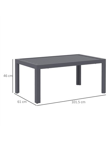 Outsunny Outdoor Side Table, Rectangular Patio Coffee Side Table with Steel Frame and Slat Tabletop for Garden, Balcony, Grey