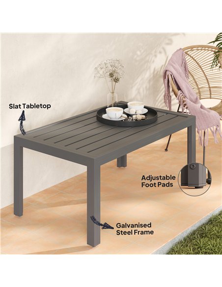 Outsunny Outdoor Side Table, Rectangular Patio Coffee Side Table with Steel Frame and Slat Tabletop for Garden, Balcony, Grey - pic 129417 | FastDaddyshop