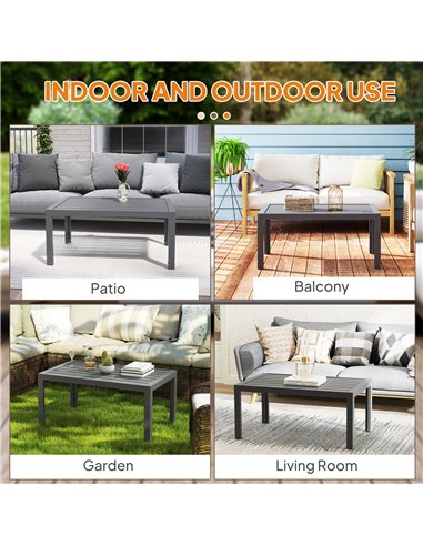 Outsunny Outdoor Side Table, Rectangular Patio Coffee Side Table with Steel Frame and Slat Tabletop for Garden, Balcony, Grey